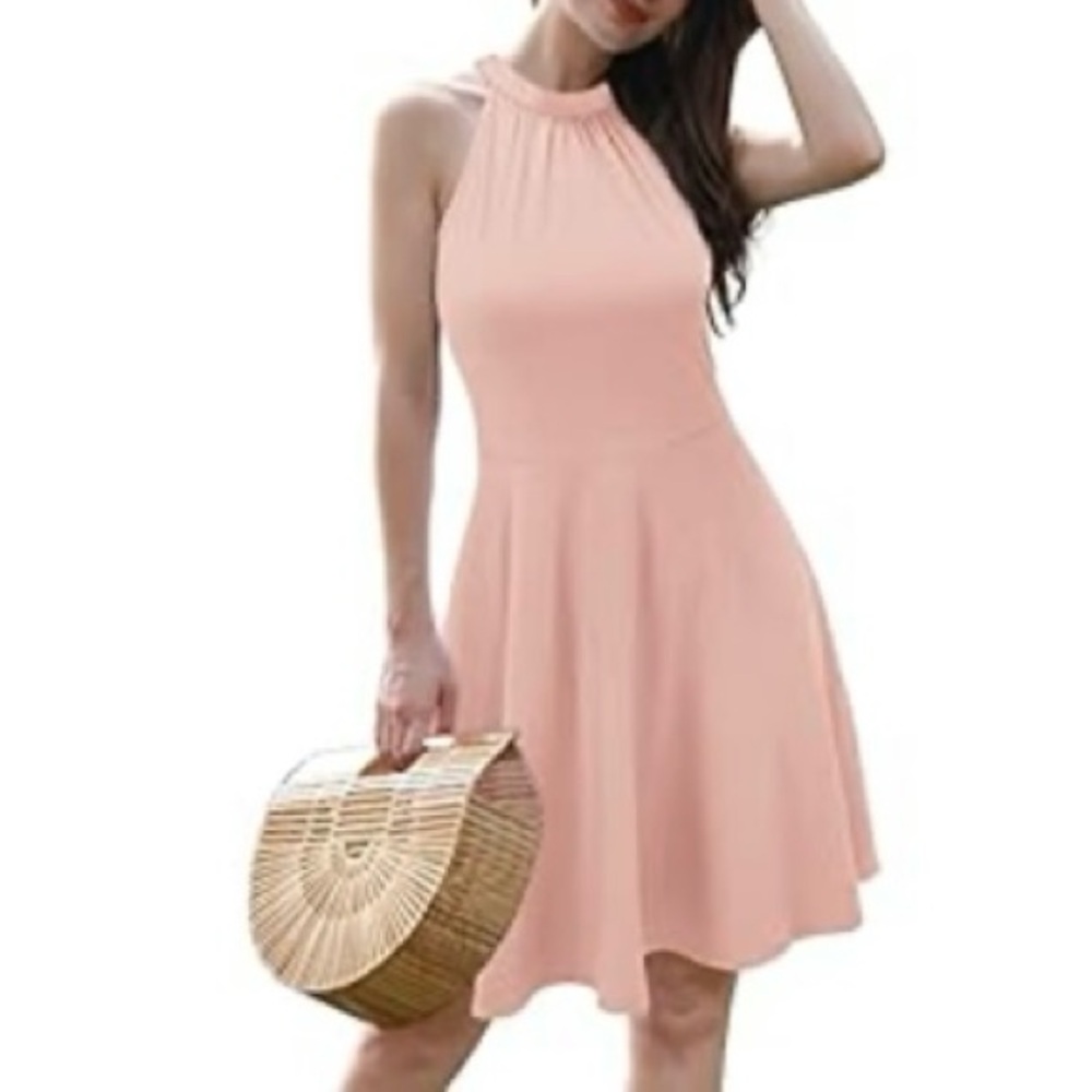Blush Light Pink Sleeveless Halter Neck Fit & Flare Skater Dress - Small - NWT